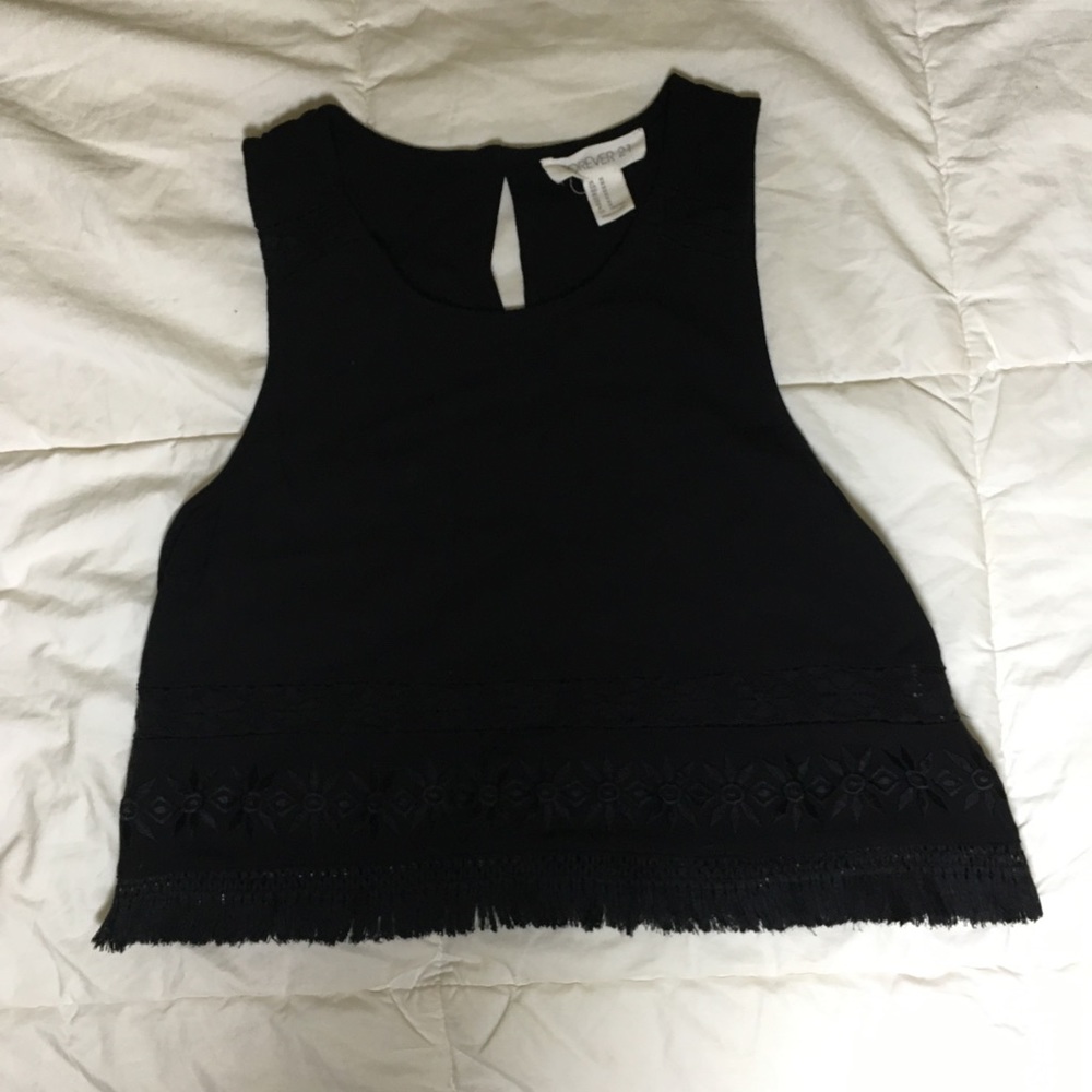 Black embroidered crop top